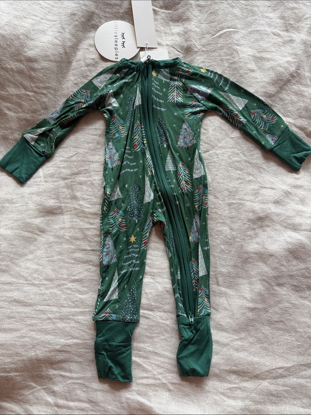 Little Sleepies Original Light Green Twinkling Trees Footie Pajamas 0-3 NWT